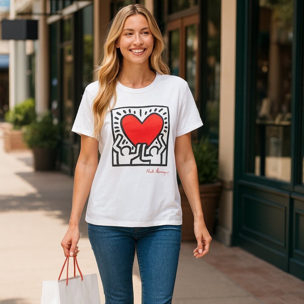 Keith Haring Womens Tshirt Tee Graphic Heart Love Artsy